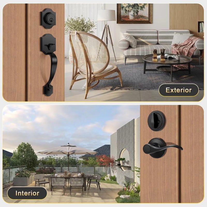 Tinewa Black Front Door Handle and Deadbolt Set, Front Door Lock Set, Entry Door Locksets with Deadbolt Single Cylinder, Reversible for Right and Left Handed - Image 4